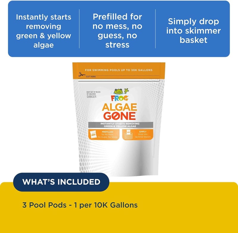 Frog Algae Gone - Dry Formula Algaecide Removes Green and Yellow Algae for Pools up to 30,000 Gallons - Pool Maintenance & Treatment - 3 Pods - Image 3